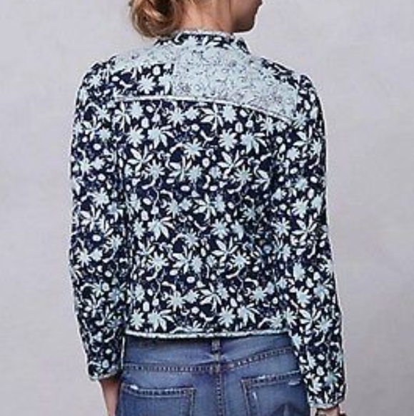 Leifsdottir Anthropologie Blue Quilted Blazer Size 6 - Picture 2 of 9